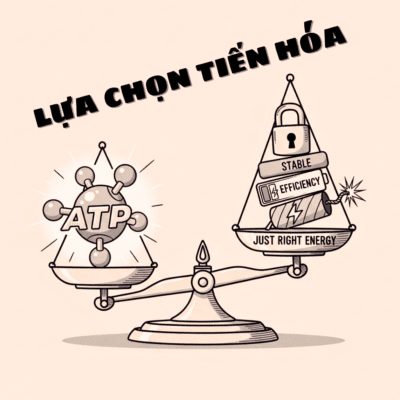 Một chiếc cân thăng bằng, một bên là phân tử ATP, bên còn lại là các biểu tượng cho năng lượng vừa đủ, hiệu quả và ổn định.
