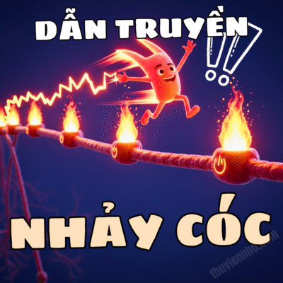 Hình ảnh minh họa cho cơ chế "dẫn truyền nhảy cóc" tốc độ cao của sợi trục có myelin.