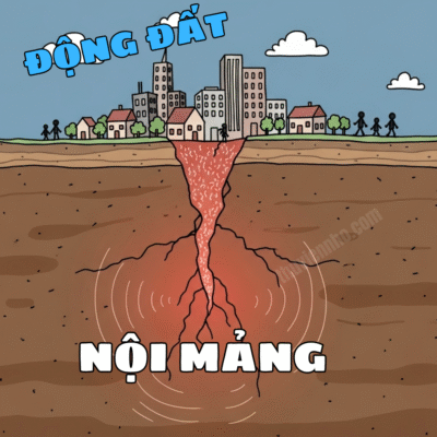 Minh họa cơ chế của một trận động đất nội mảng, xảy ra do một vết nứt cổ bên trong mảng kiến tạo bị kích hoạt lại.