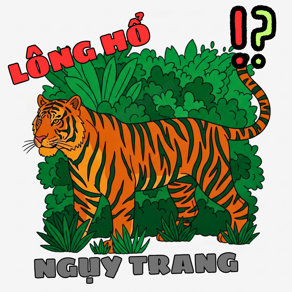 Hình minh họa một con hổ màu cam đang ngụy trang một cách đáng ngạc nhiên trong một khu rừng xanh rậm