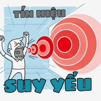 Một người đang hét, và sóng âm yếu dần đi, minh họa cho sự suy yếu của tín hiệu điện thần kinh khi di chuyển một quãng đường dài.