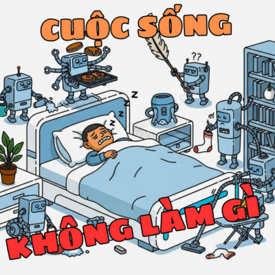 Người đàn ông ngủ trong khi robot làm việc nhà