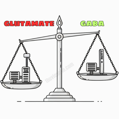 Minh họa một chiếc cân thăng bằng, một bên là biểu tượng chân ga và một bên là biểu tượng chân phanh, thể hiện sự cân bằng thần kinh.