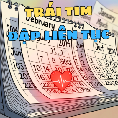 Hình minh họa trái tim đập liên tục qua năm tháng trên nền lịch.