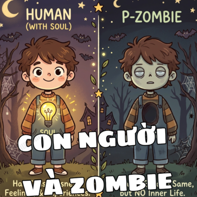 So sánh giữa con người có ý thức và Zombie triết học vô hồn bên trong, dù vẻ ngoài giống hệt nhau.