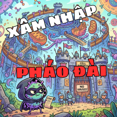 Minh họa virus nhỏ bé đang tìm cách xâm nhập vào pháo đài tế bào khổng lồ.